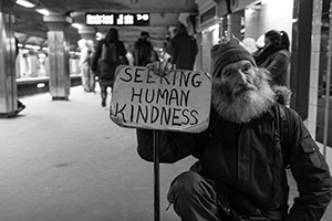man seeking human kindness