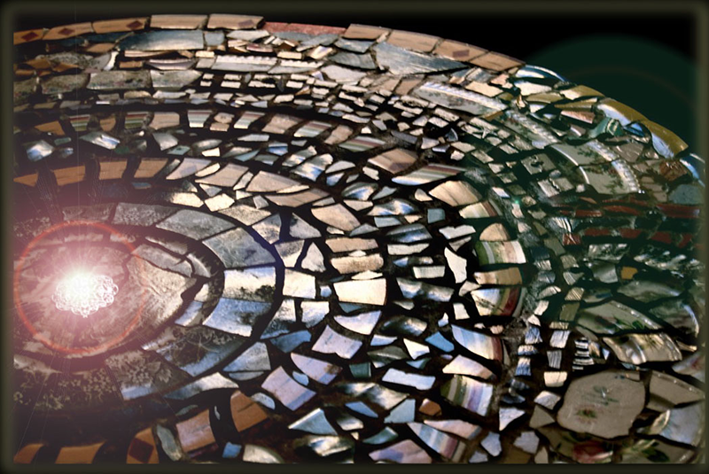 mosaic table reflecting light